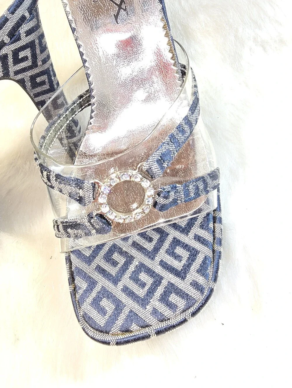 Selex Womens Navy & Siver Platform Mule Slide Sandals